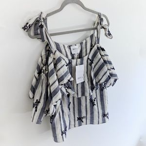 NWT - Misa - Cream And Blue Off The Shoulder Top